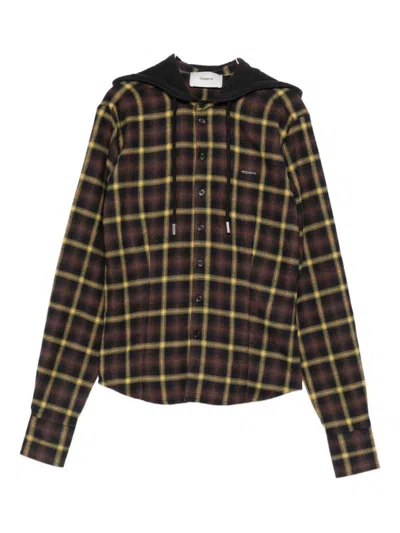 COPERNI PLAID BROWN SHIRT WITH HOOD AND BUTTON-DOWN DETAIL