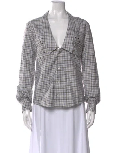 Pre-owned Coperni Plaid Print V-neck Top W/ Tags In Gray