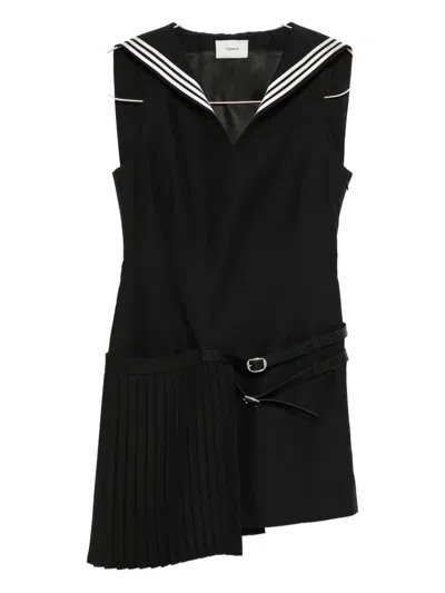 Coperni Pleated Belted Mini Dress In Black