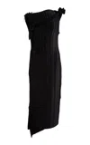Coperni Pleated Flower Midi Gown In Black