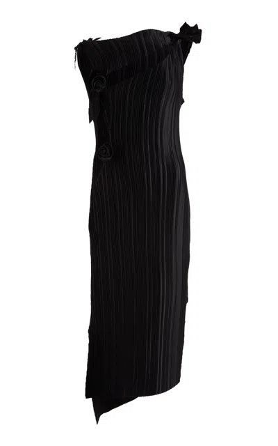 Coperni Pleated Flower Midi Gown In Black