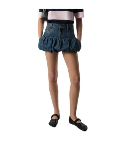 COPERNI GATHERED-HEM DENIM MINI SKIRT