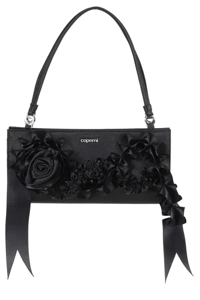 Coperni Pleated Ribbon Satin Pochette Bag In Black
