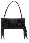 Coperni Black Pleated Ribbon Satin Pochette Bag In Black