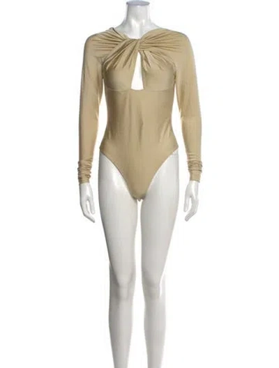 Pre-owned Coperni Plunge Neckline Long Sleeve Bodysuit In Neutrals