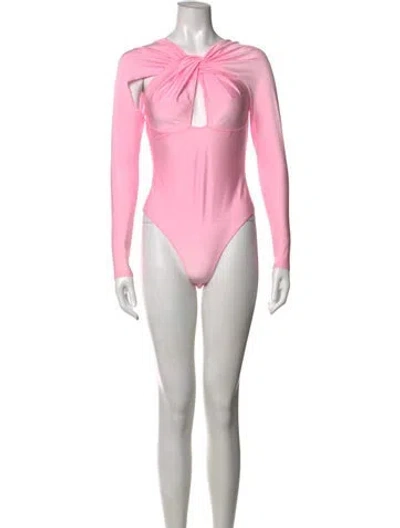 Pre-owned Coperni Plunge Neckline Long Sleeve Bodysuit In Pink