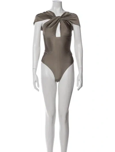 Pre-owned Coperni Plunge Neckline Short Sleeve Bodysuit In Neutral