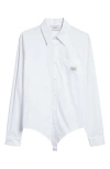 Coperni White Bodysuit With Classic Collar And Logo Patch On The Front In Cotton Woman In White