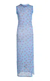 Coperni Printed Mesh Maxi Dress In Blue