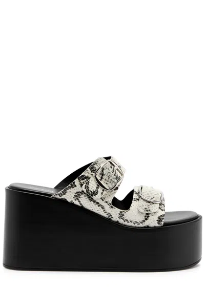 Coperni Python-effect Leather Platform Wedge Sliders In Black And White