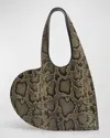 Coperni Python-print Mini Heart Leather Tote Bag In Green