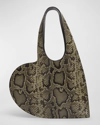 Coperni Python-print Mini Heart Leather Tote Bag In Green