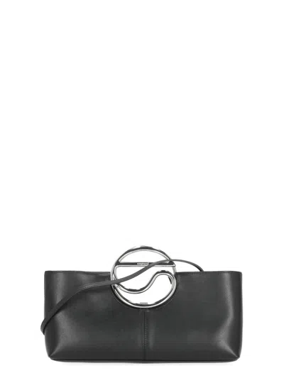 Coperni Rectangular Black Leather Clutch With Metal Logo Handle
