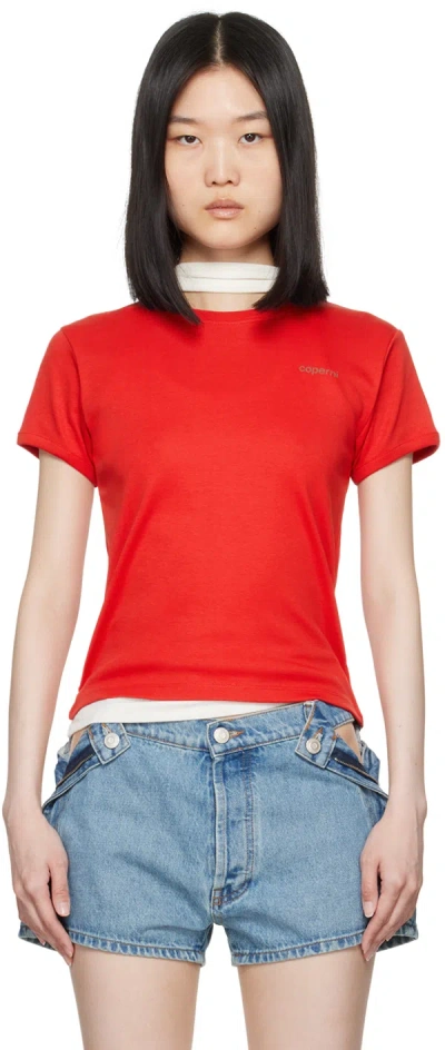 Coperni Red Printed Logo T-shirt In Red-green Print