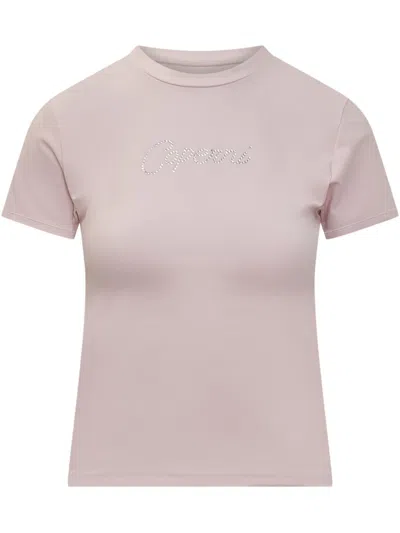 Coperni Rhinestone-logo T-shirt In Pink
