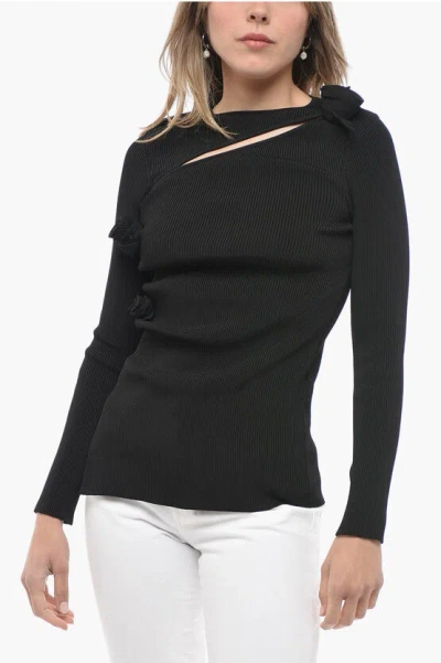 Coperni Ribbed Crew-neck Sweater With Cut-out Detail In Black