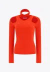 Coperni Red Top With Unique Cut-out Design And Ribbed Texture In Red