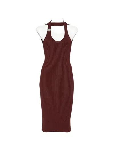 Coperni Ribbed-knit Halterneck Midi Dress In Brown