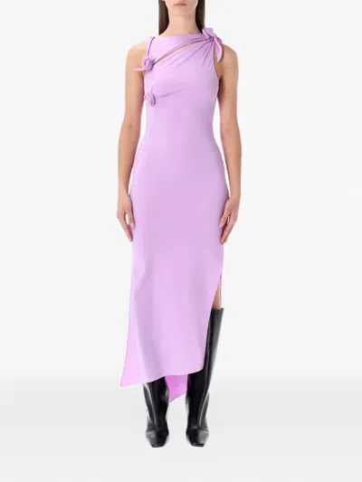 Coperni Gown Asymmetric Neckline Bow Detail Slit In Pink