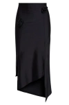 Coperni Rosette Asymmetric Jersey Midi Skirt In Black
