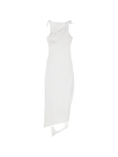 Coperni Rosette Knot Asymmetric Dress In White