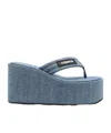 Coperni Logo-appliquéd Denim Wedge Flip Flops In Blue