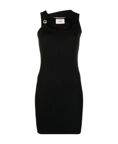 Coperni Logo-plaque Ribbed Mini Dress In Black