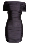 Coperni Pleated Mini Dress With Ruched Bodice In Black