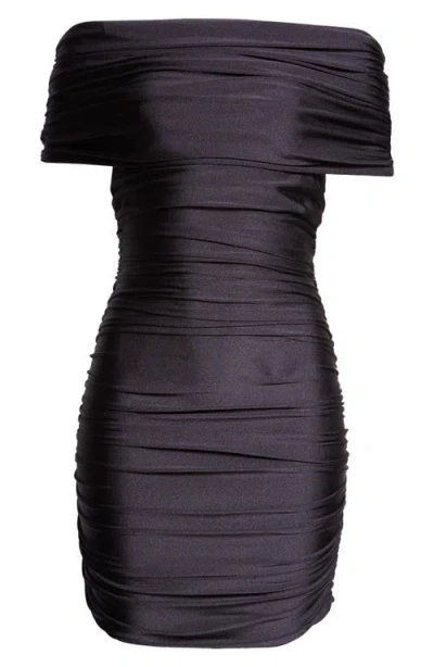 Coperni Ruched Off The Shoulder Minidress In Black