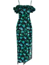 Coperni Apple-print Ruffle Off-the-shoulder Midi Dress In Black