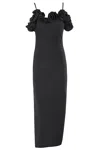Coperni Zip Ruffle Off-the-shoulder Satin Midi Slip Dress In Blk Black
