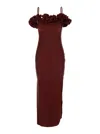 Coperni Bordeaux Long Dress With Ruched Details And Spaghetti Straps In Jersey Stretch Woman In Burgundy