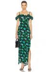 Coperni Apple-print Ruffle Off-the-shoulder Midi Dress In Print Blue Apples