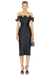 Coperni Zip Ruffle Off-the-shoulder Satin Midi Slip Dress In Black