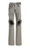 Coperni Ruffled Boyfriend Denim Pants In Grey