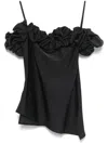 Coperni Asymmetric Off-shoulder Ruffled Spaghetti Straps Top In Black
