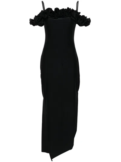 Coperni Ruffled Trim Black Midi Dress