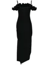 Coperni Zip Ruffle Off-the-shoulder Satin Midi Slip Dress In Black