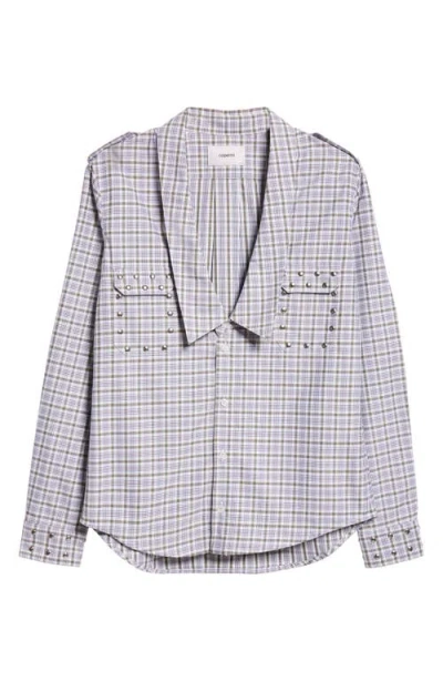 Coperni Saharan Stud Plaid Cotton Button-up Shirt In Green-white Check