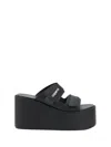 Coperni Black Wedges With Logo Patch On The Front And Touch-strap Closure In Leather Woman In Black