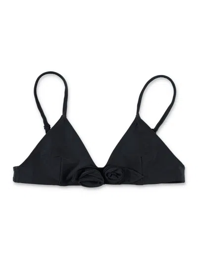 Coperni Sculptural Flower-detail Triangle Bikini Top In Black