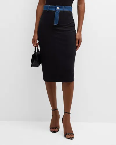 Coperni Midi Ribbed Denim Skirt In Black