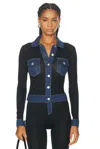 Coperni Second Skin Denim-trimmed Ribbed Stretch-lyocell And Cotton-blend Shirt In Black