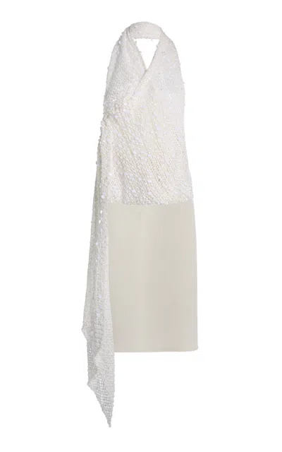 Coperni Sequin Crochet Halterneck Midi Dress In White