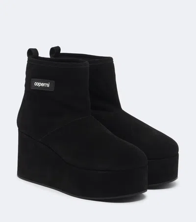 Coperni Shearling-lined Suede Wedge Boots In Black