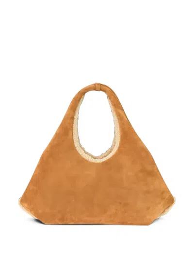 Coperni Shearling-trim Folded Shoulder Bag In Brown