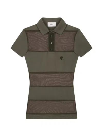 Coperni Sheer Striped Button Polo Shirt In Green