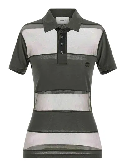 Coperni Sheer Striped Polo Shirt In Green