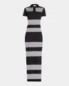 Coperni Black Long Dress With Logo Embroidery On The Front And All-over Striped Motif In Cotton Blend Woman In Black