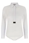 Coperni Shirt-style Bodysuit With Logo Patch And Concealed Closure In White